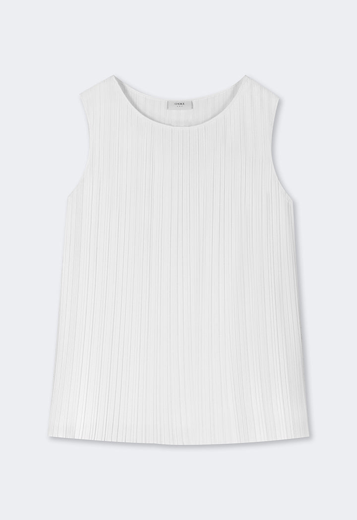 Choice Solid Sleeveless Pleated Top Off White