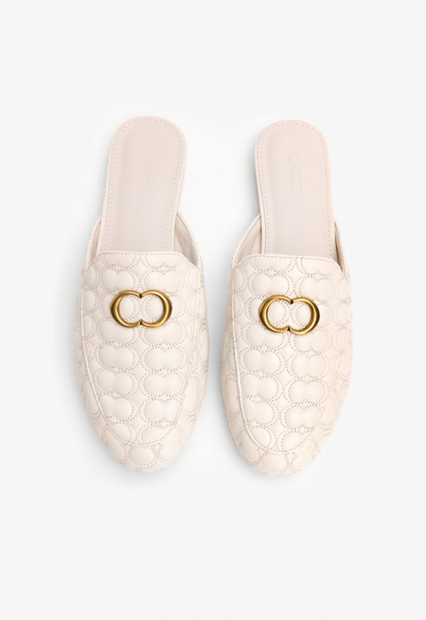 Choice Quilted Embellished Mules Off White