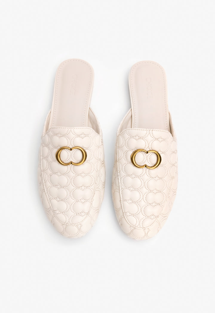 Choice Quilted Embellished Mules Off White