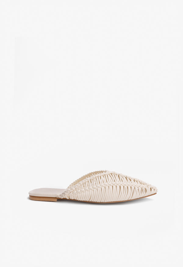 Choice Braided Woven Flat Mules Off White