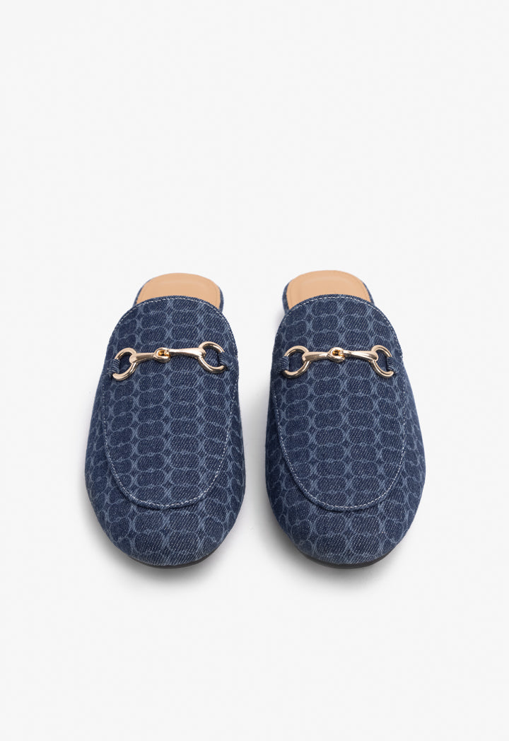 Choice Denim Printed Monogram Mules Navy