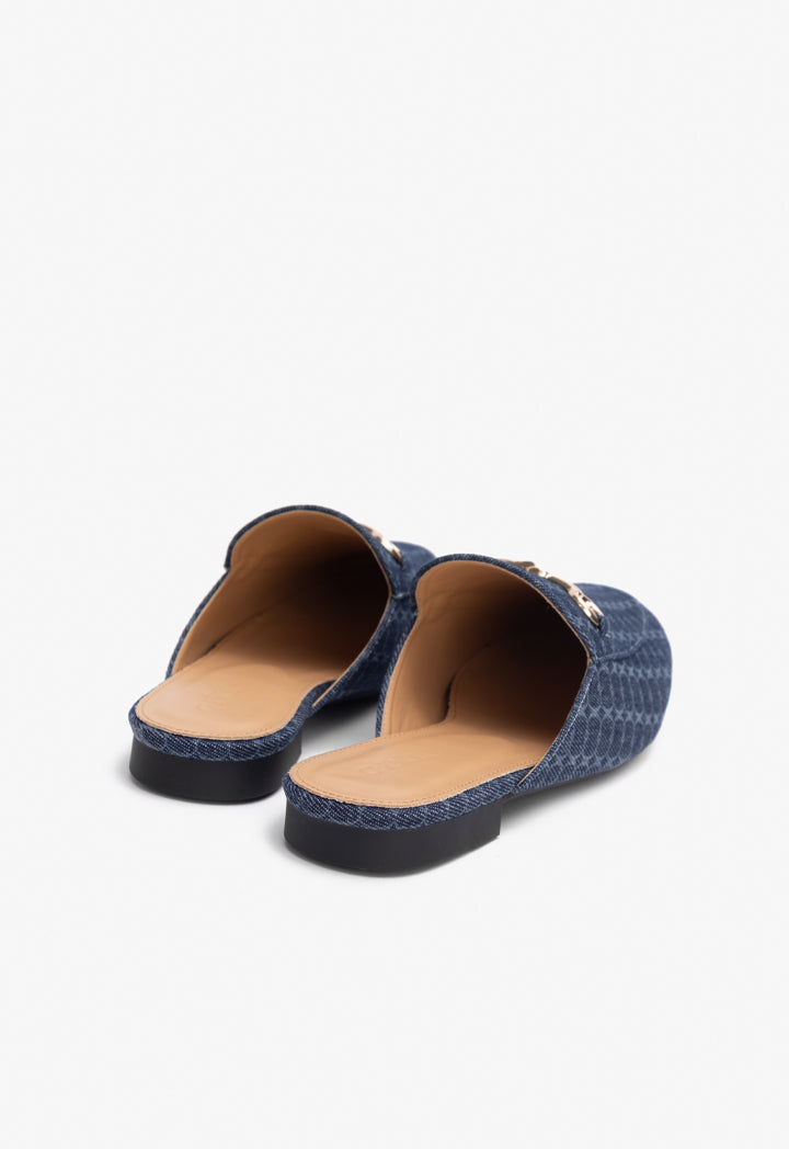 Choice Denim Printed Monogram Mules Navy