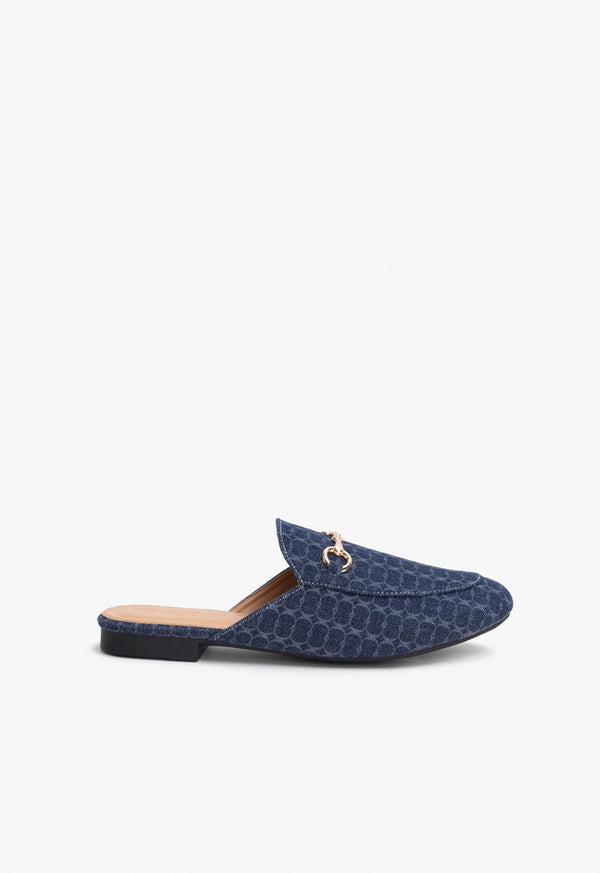 Choice Denim Printed Monogram Mules Navy