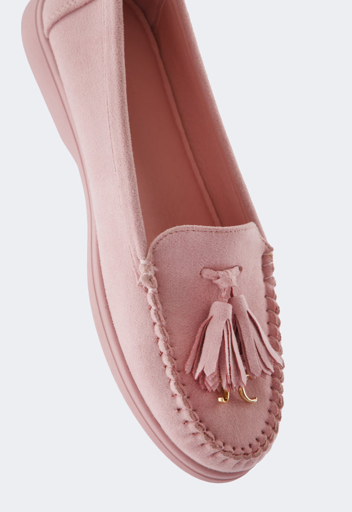 Choice Tassel Suede Loafers Pink