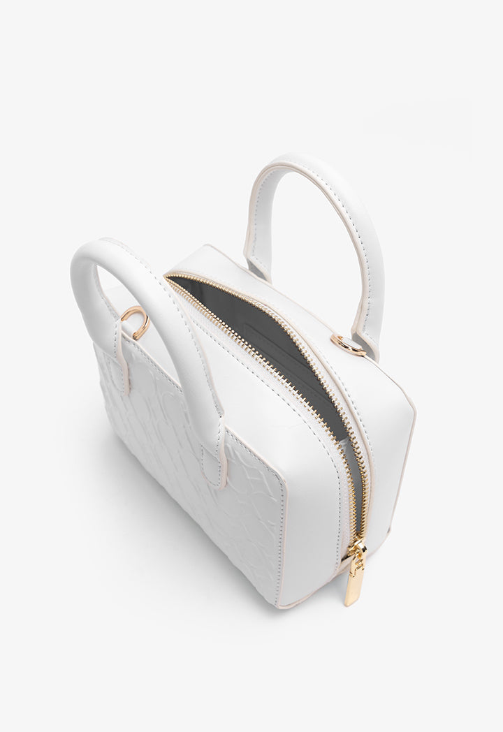 Choice Solid Textured Monogram Cross Body Bag White