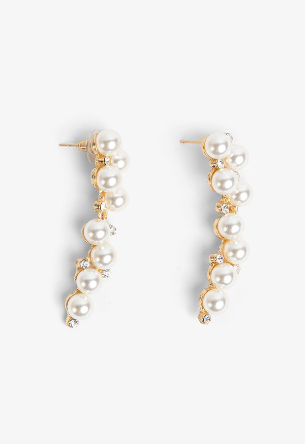 Choice Long Faux Pearls Embellished Earrings White