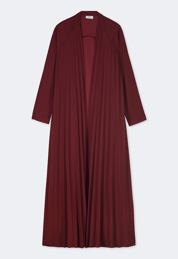 Choice Open Front Pleated Outerwear Burgundy