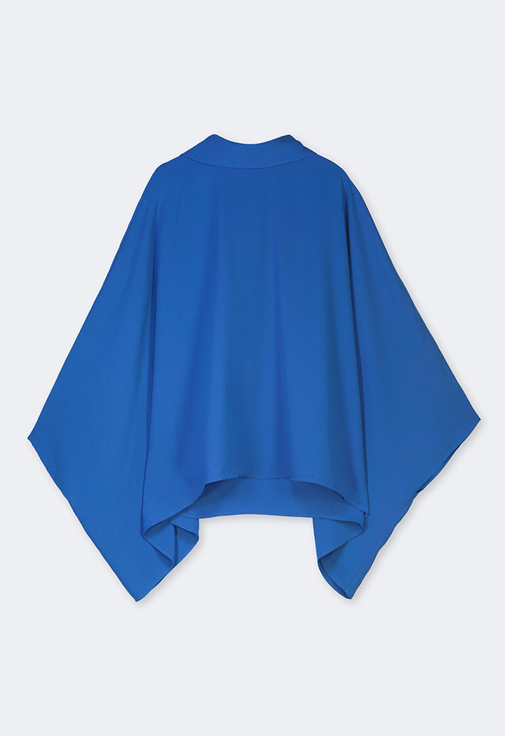 Choice Solid Cape Detail Top Blue