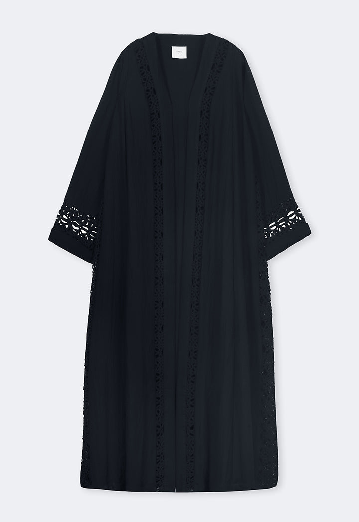 Choice Solid Schiffli Oversized Abaya Black