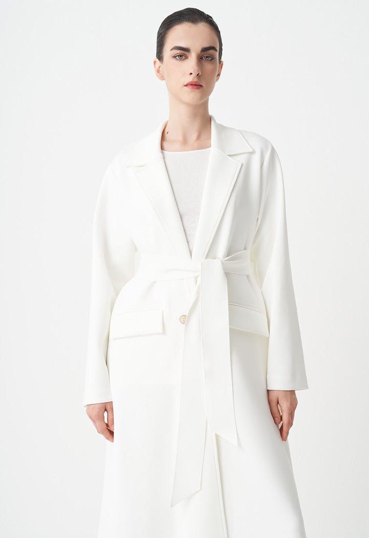 Choice Open-Front Maxi Outerwear With Belt Offwhite