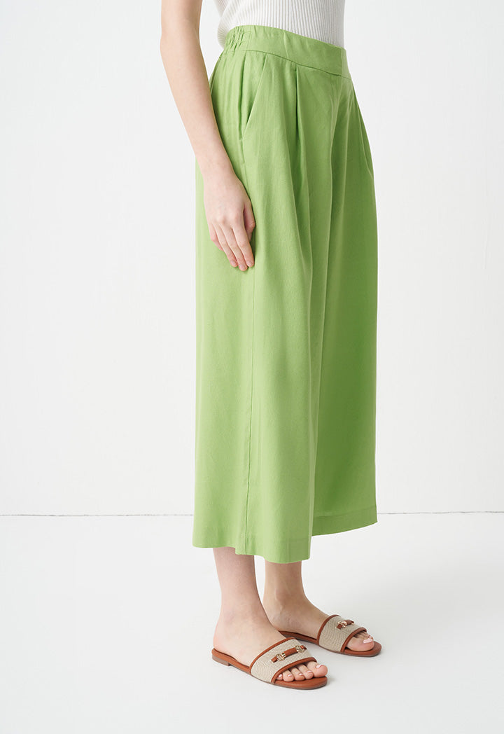 Choice Solid Wide Legs Pleated Culottes Green