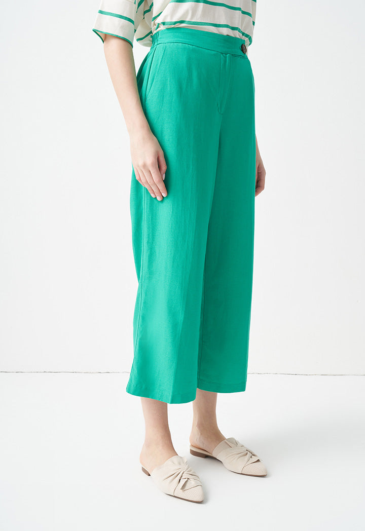 Choice Button Detail Wide Leg Trousers Green