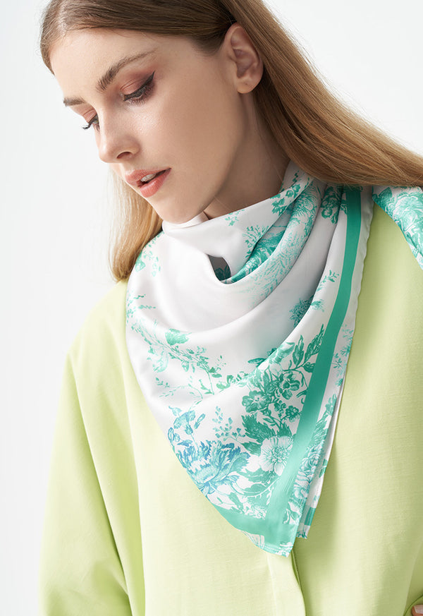 Choice Printed Floral Square Scarf Green Print