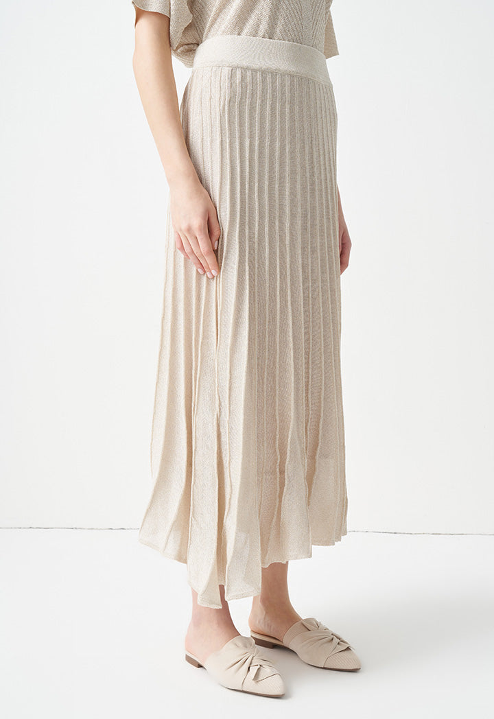 Choice Solid Pleated Midi Skirt Cream