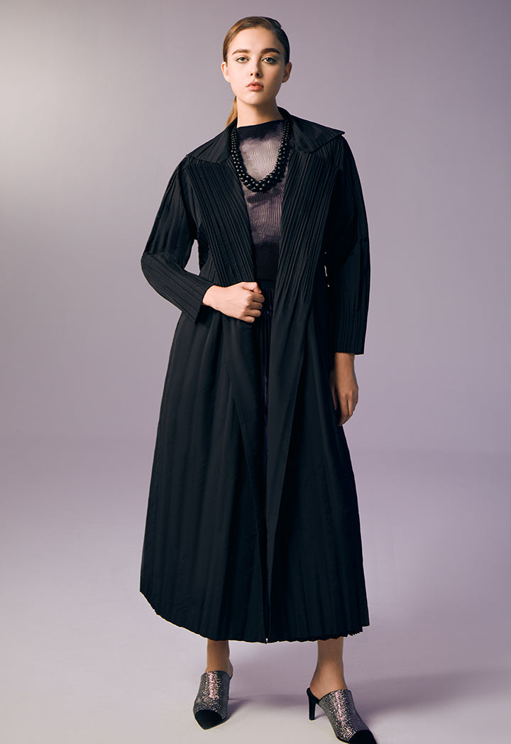 Choice Double Breasted Belted Maxi Jacket Black