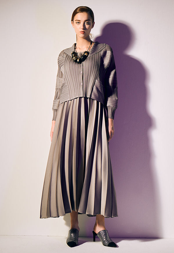 Choice Sleeveless Pleated Flared Maxi Dress Grey