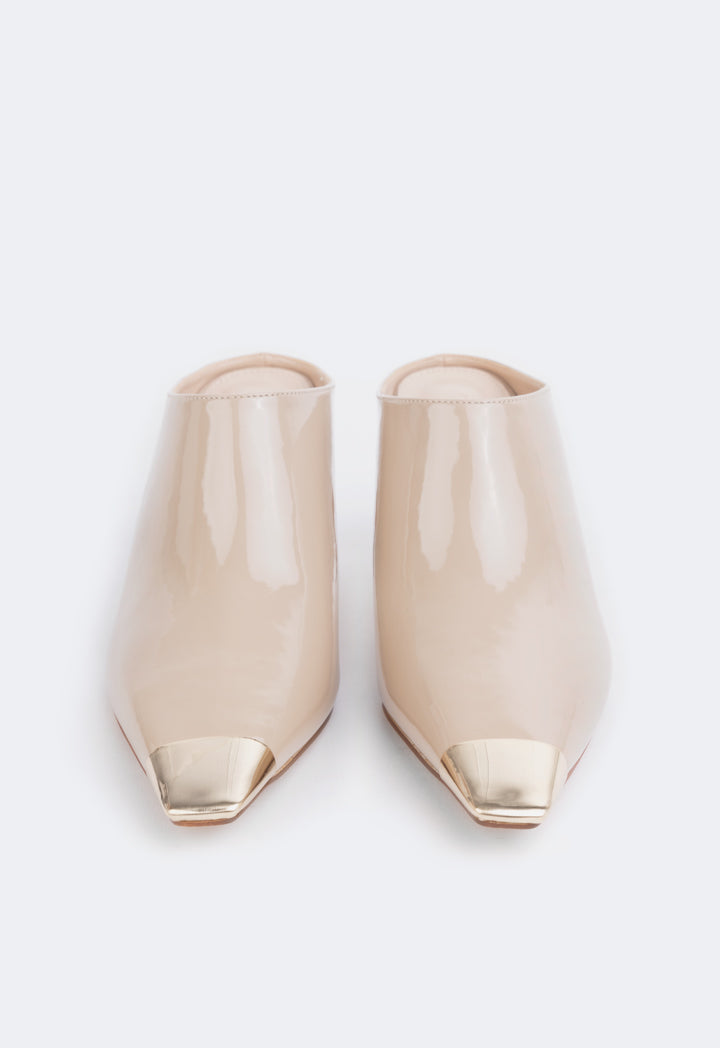 Choice Metallic Toe Mules Beige