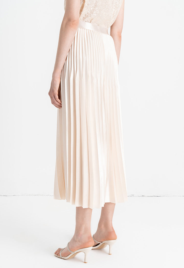 Choice Elastic Waistband Pleated Maxi Skirt Cream