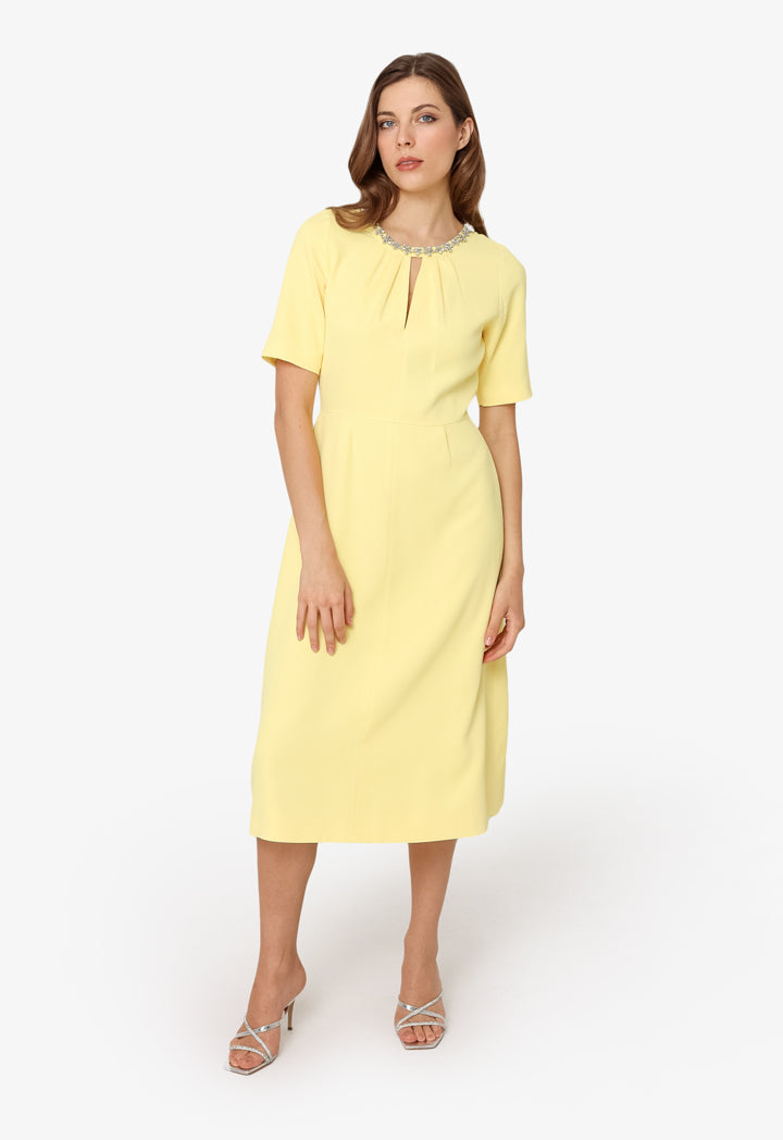 Machka Jewel Neck Midi Dress Yellow