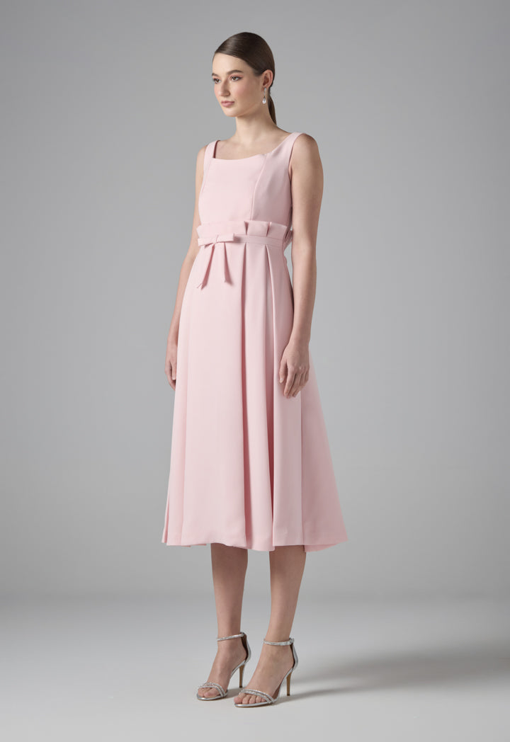 Choice Solid Sleeveless Pleated Dress Pink