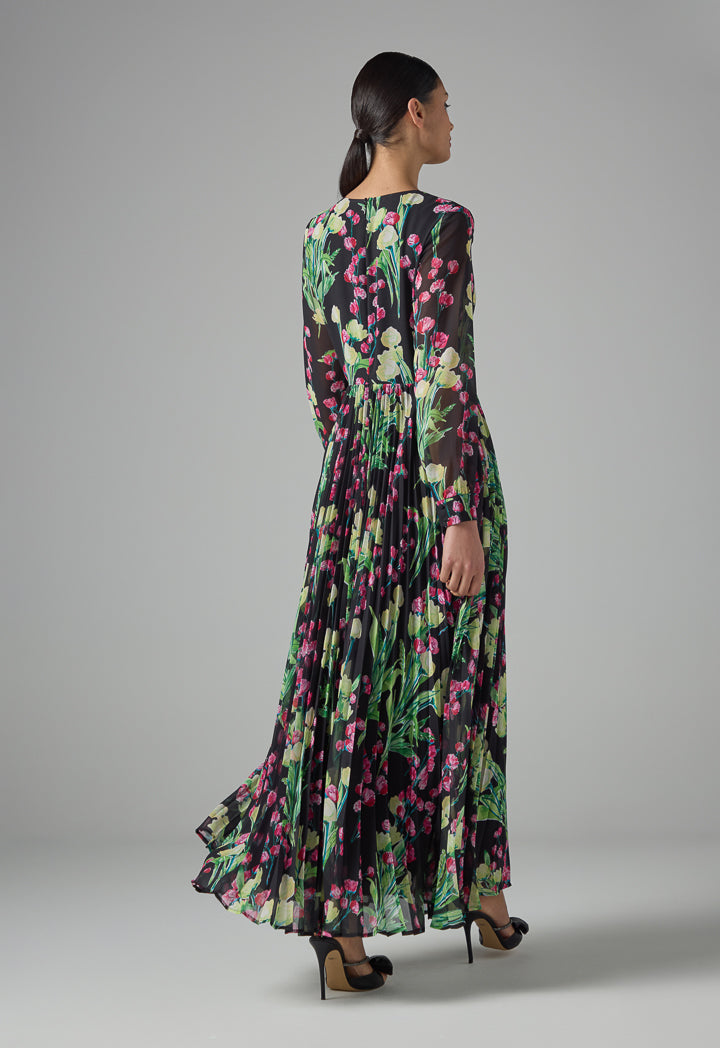 Choice Floral Print Pleated Maxi Dress Multi Color