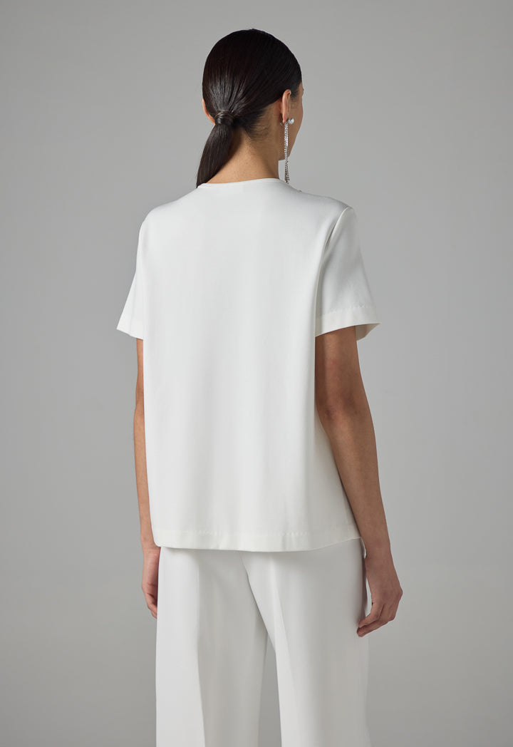 Choice Solid Crystal Embellished T-Shirt Off White