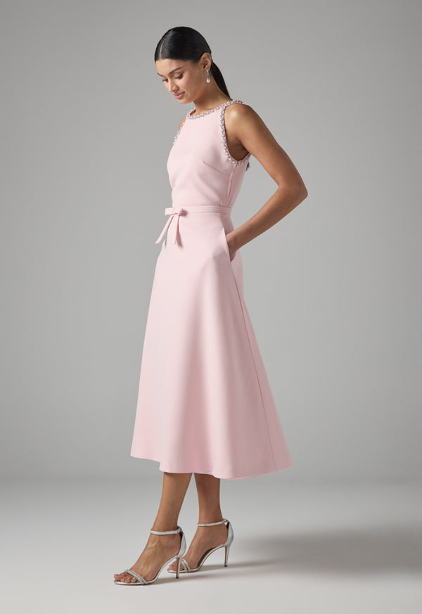 Choice Single Tone Flared Bow Skirt Pink