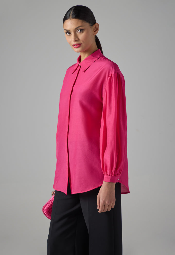 Choice Long Sleeve Basic Shirt Fuchsia