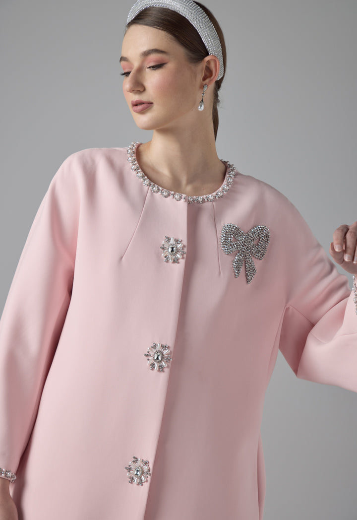 Choice Solid Crystal Embellished Jacket Pink