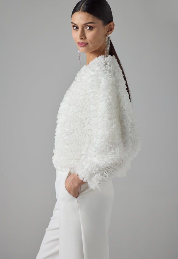 Choice Single Tone Long Sleeve Ruffle Jacket Off White