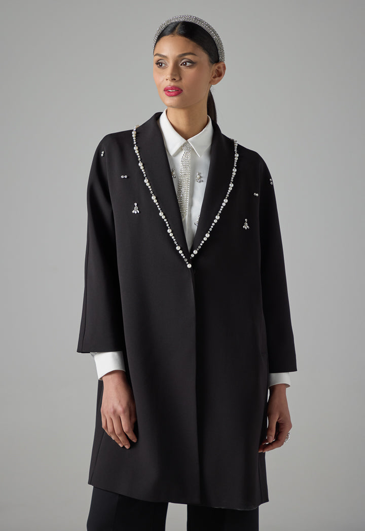 Choice Single Tone Crystal Embellished Jacket Black