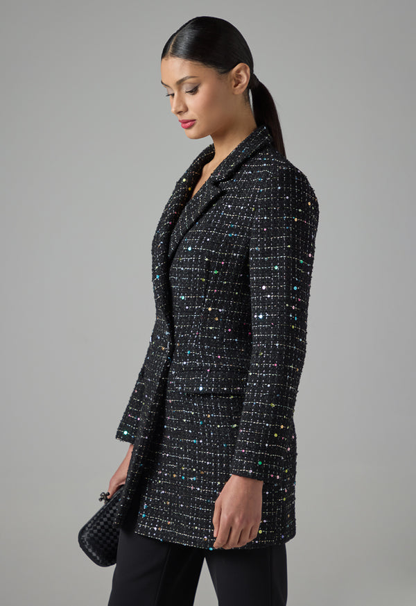 Choice Front Flap Pockets Tweed Blazer Black