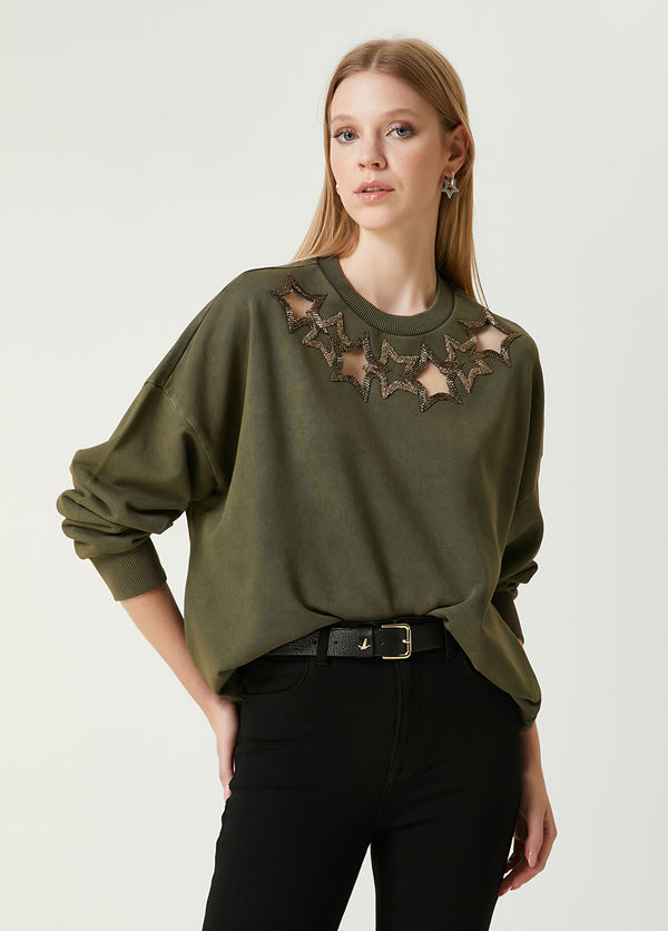 Beymen Club Star Embroidered Sweatshirt Khaki