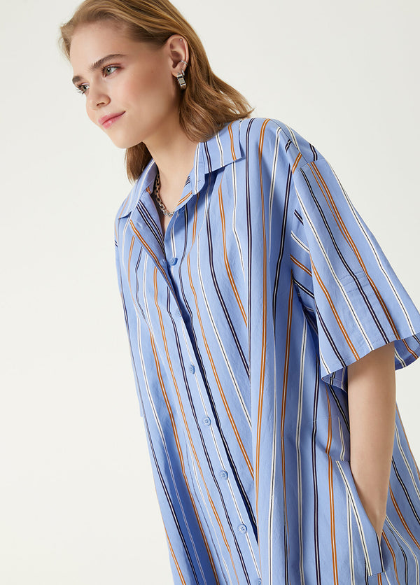 Beymen Club Striped Midi Shirt Dress Blue