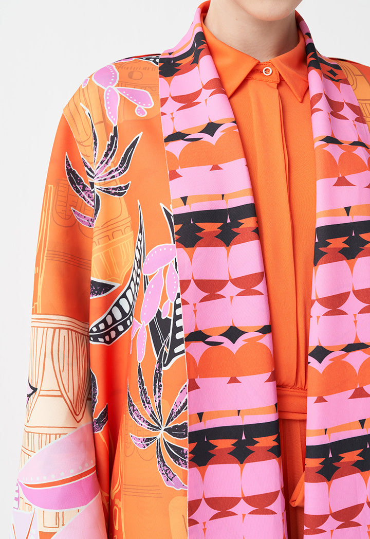 Choice Printed Kimono Outerwear Orange