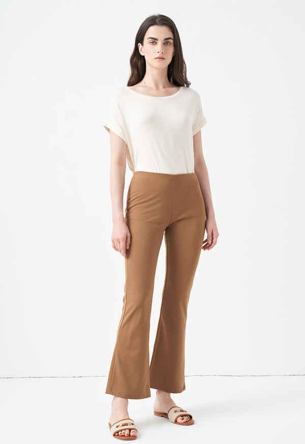 Choice Solid Flare Hem Trousers Brown