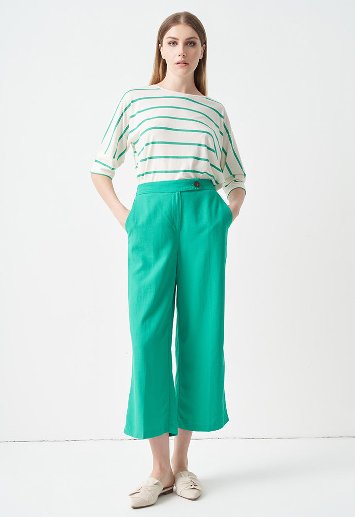 Choice Button Detail Wide Leg Trousers Green