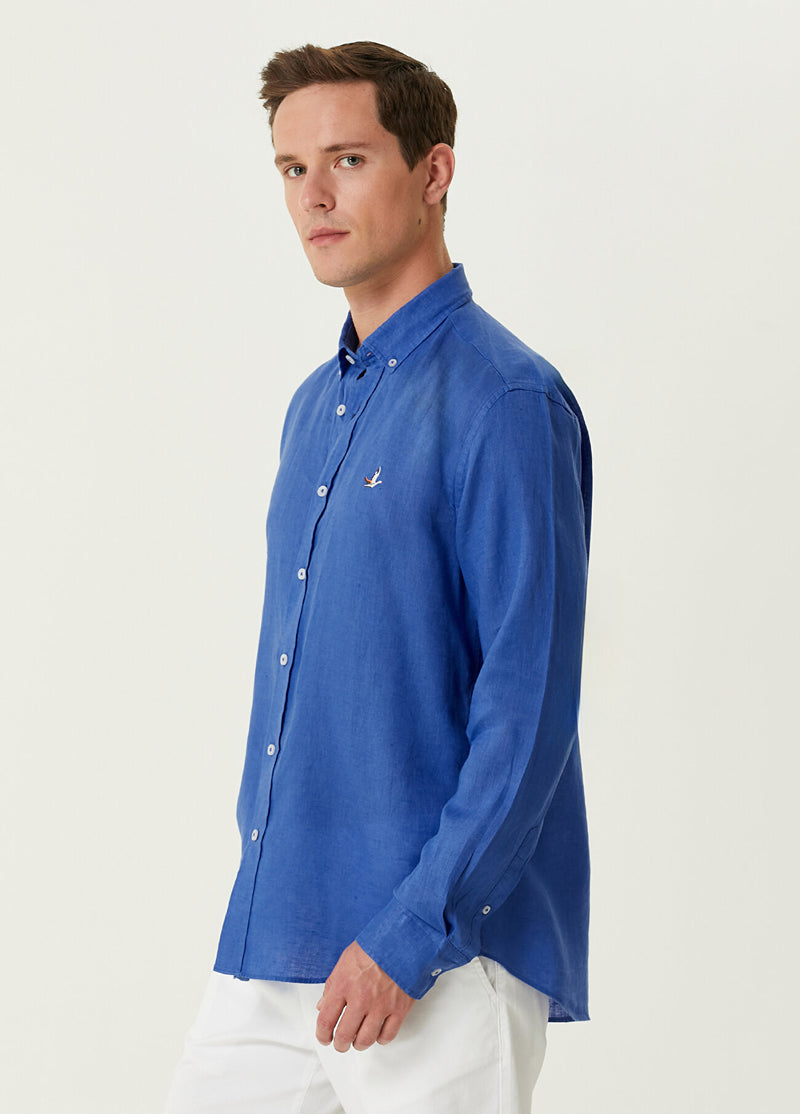 Beymen Club Men Comfort Fit Cobalt Linen Shirt Cobalt