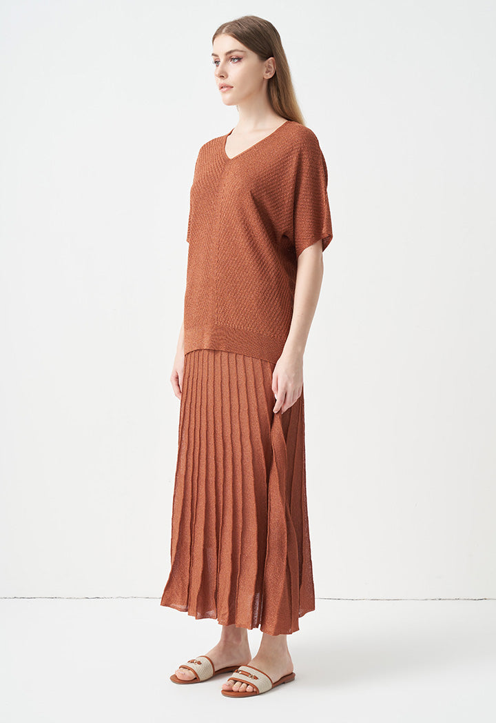 Choice Solid Pleated Midi Skirt Brick