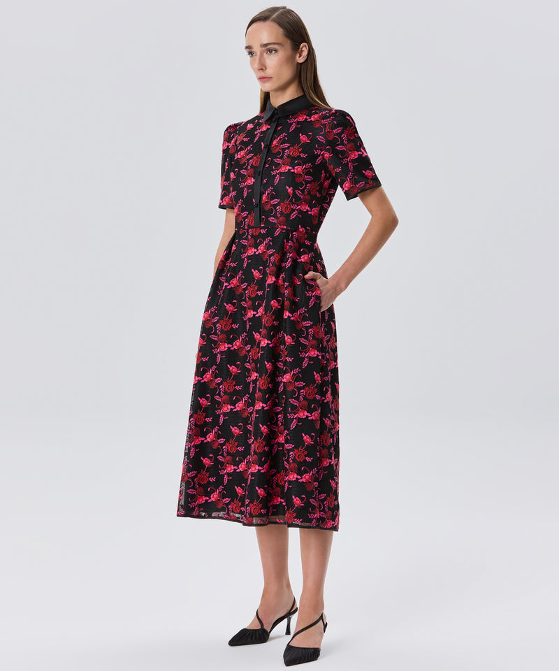 Machka Floral Print Mesh Dress Black