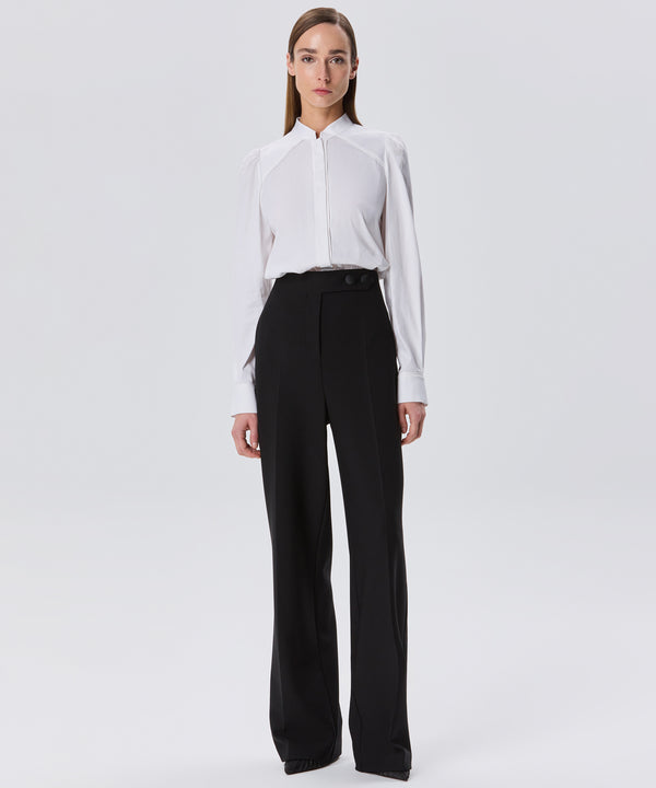 Machka High Waist Button Detail Trousers Black