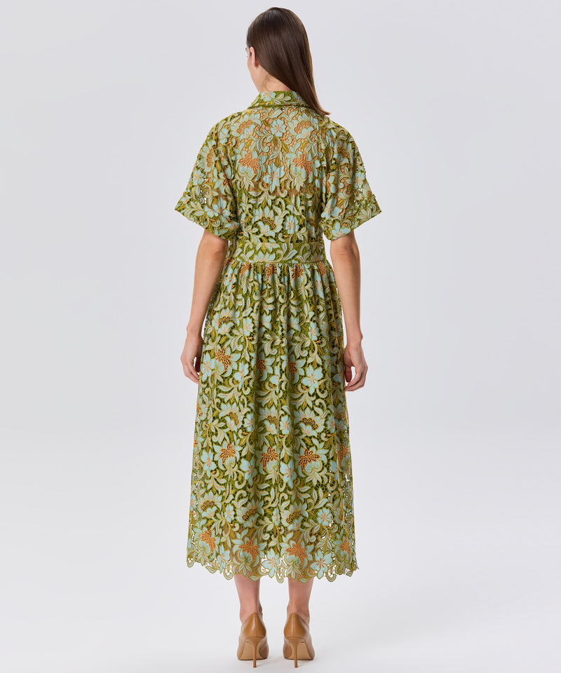 Machka Embroidered Detail Floral Dress Green