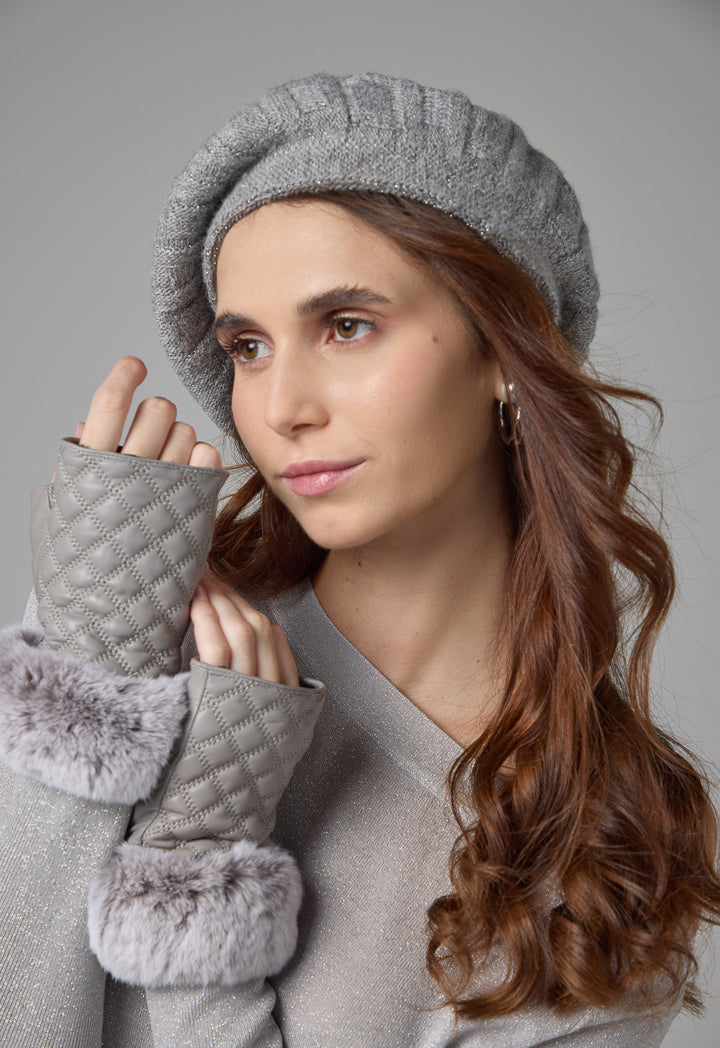 Choice Knitted Lurex Beret Hat Grey