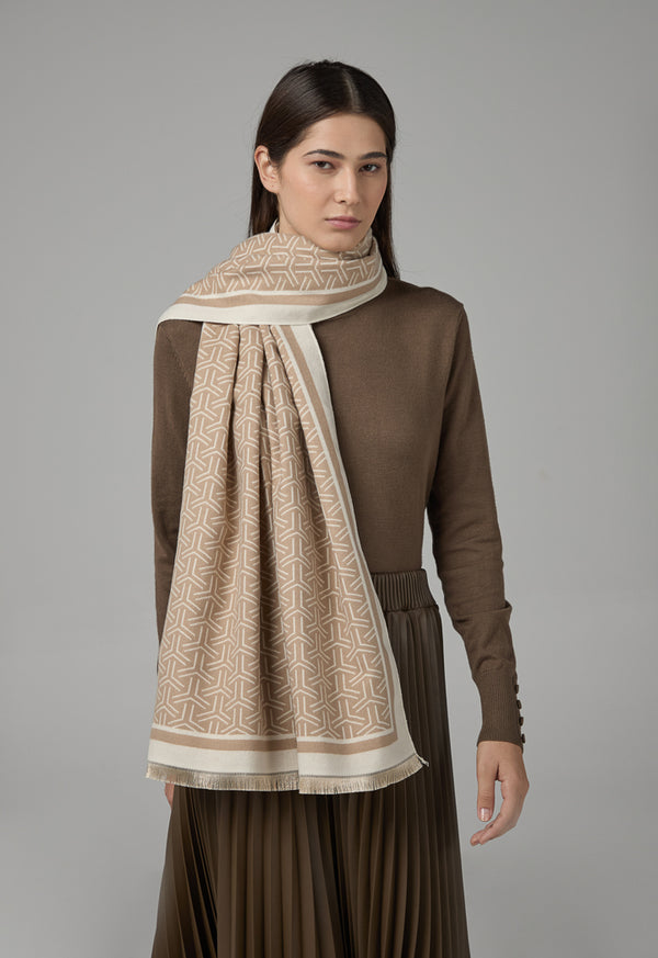 Choice Iconic Intricate Pashmina Scarf Beige