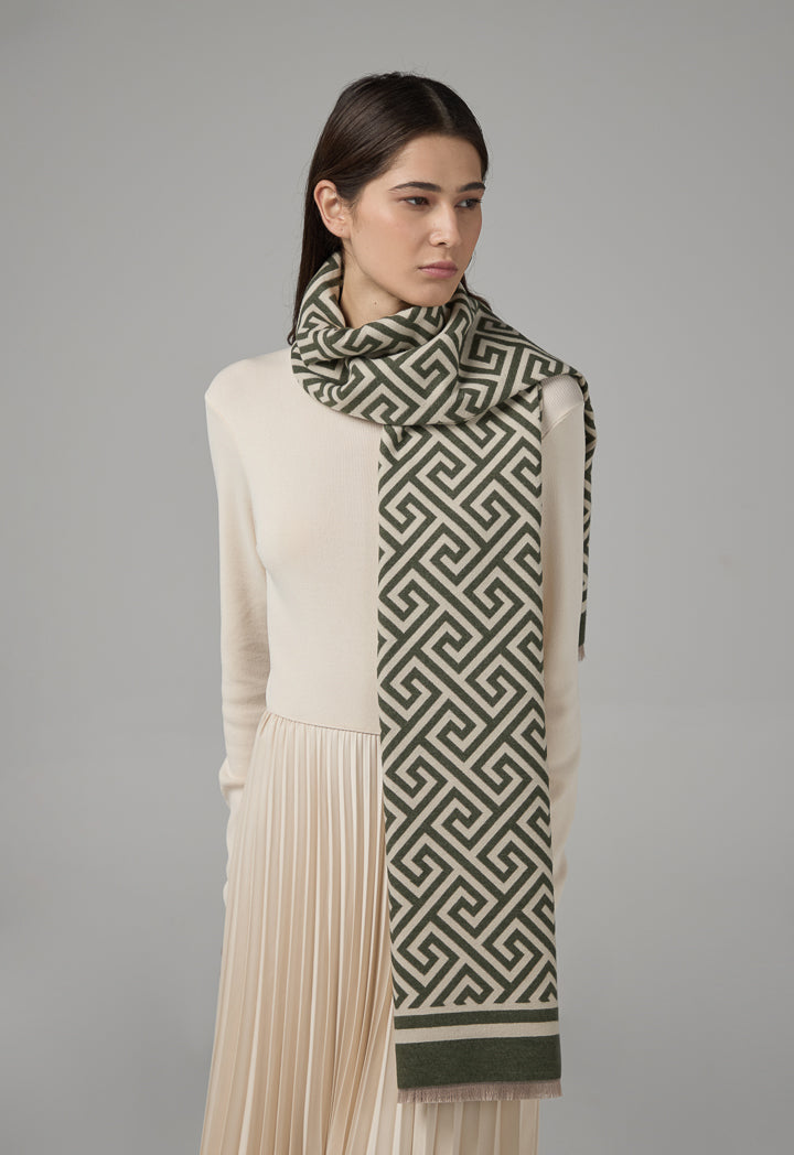 Choice Greek Key Pattern Pashmina Scarf Green