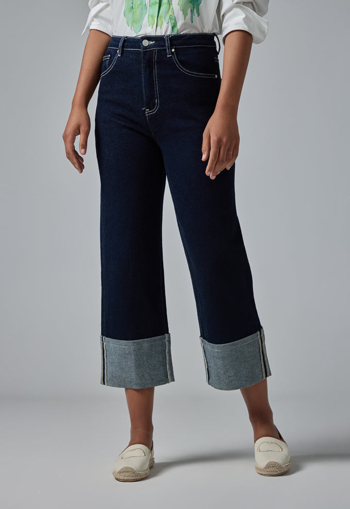 Choice Single Tone Straight Legs Denim Trousers Blue