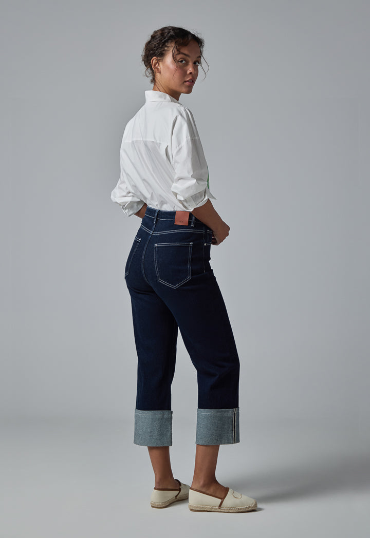 Choice Single Tone Straight Legs Denim Trousers Blue