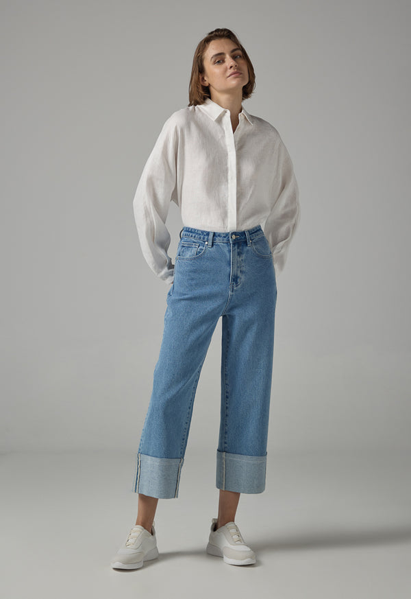 Choice Single Tone Straight Legs Denim Trousers Light Blue