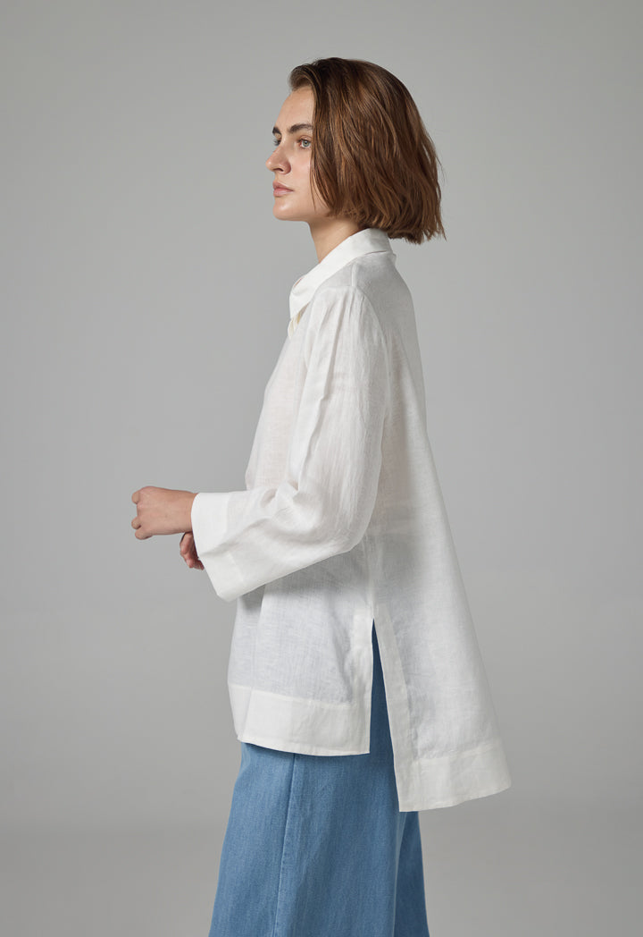 Choice High-Low Basic Long Sleeve Shirt Off White