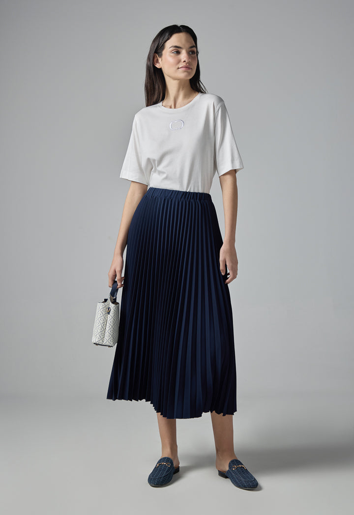 Choice High Waist Pleated Skirt Navy